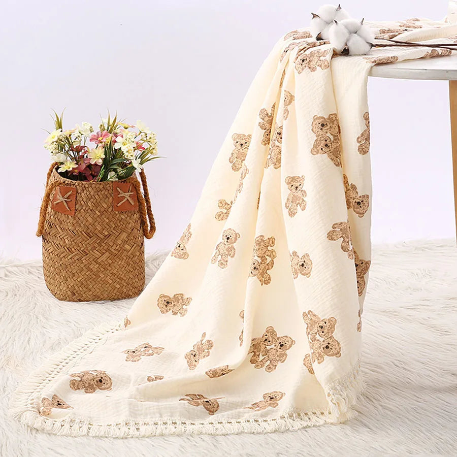 Cute Bear Muslin Swaddle Blanket