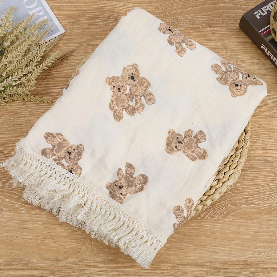 Cute Bear Muslin Swaddle Blanket